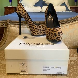 YSL Yves Saint Laurent Tribtoo 105 Unileopard Naturale Pump Heels 39.5